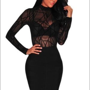 Mock neck black geo bodysuit